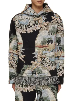 -----------AMIRI ---- ------------ ----Fringe Hem Chrub Palm Tree Tapestry Cotton Hoodie --