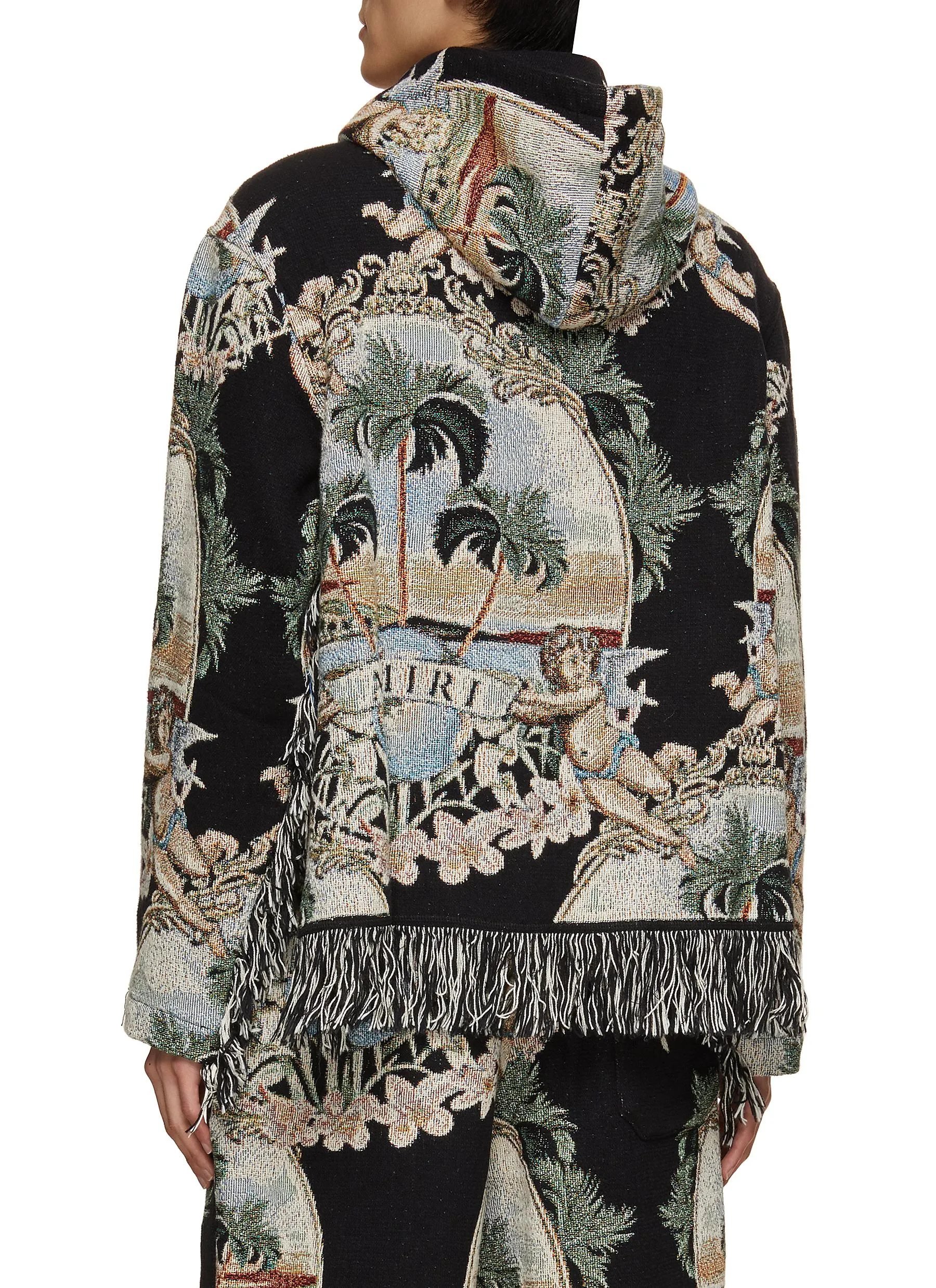 -----------AMIRI ---- ------------ ----Fringe Hem Chrub Palm Tree Tapestry Cotton Hoodie --