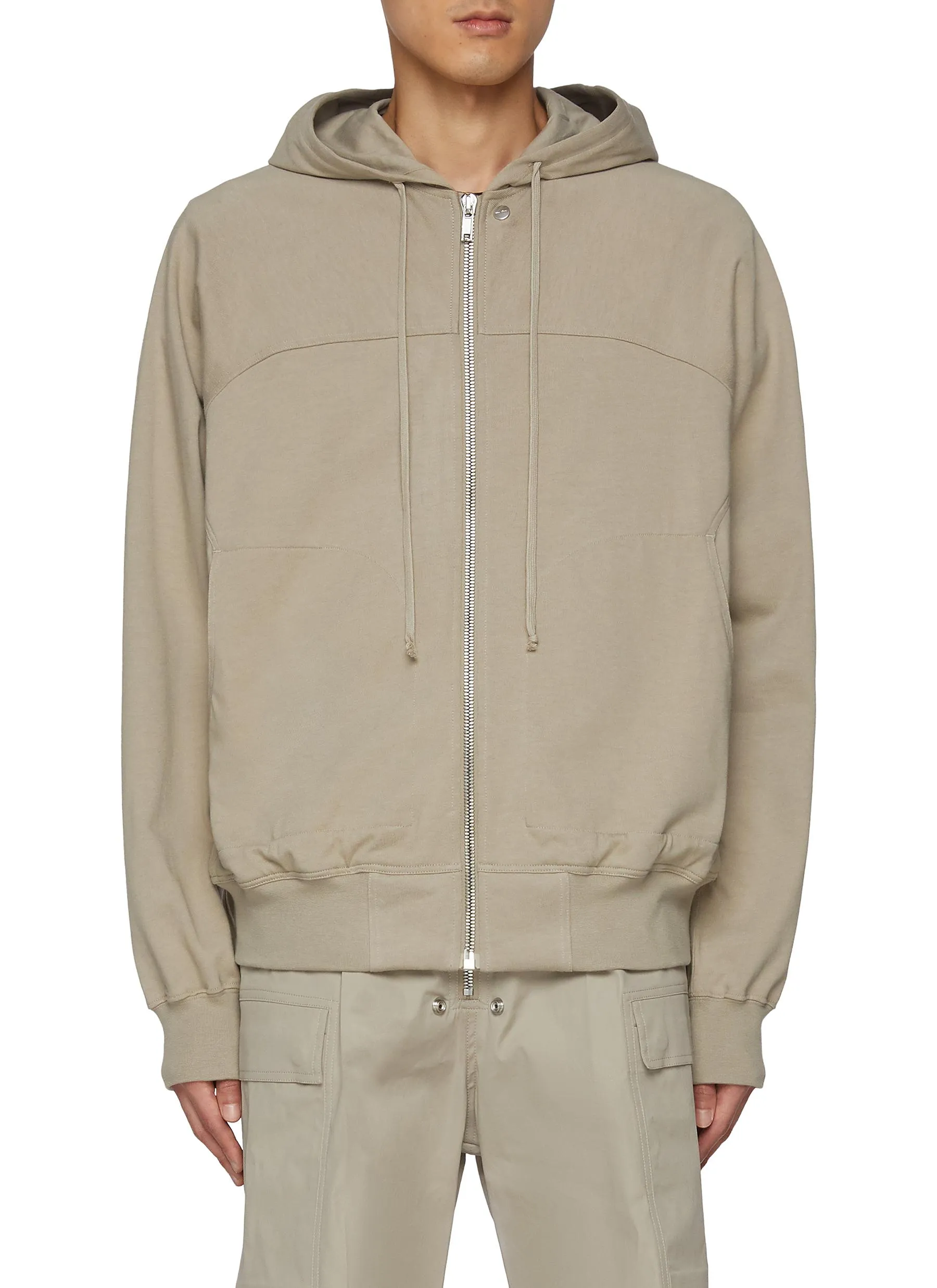 -----------RICK OWENS   ---- ------------ ----Long Drawstring Zip Up Cotton Hoodie --