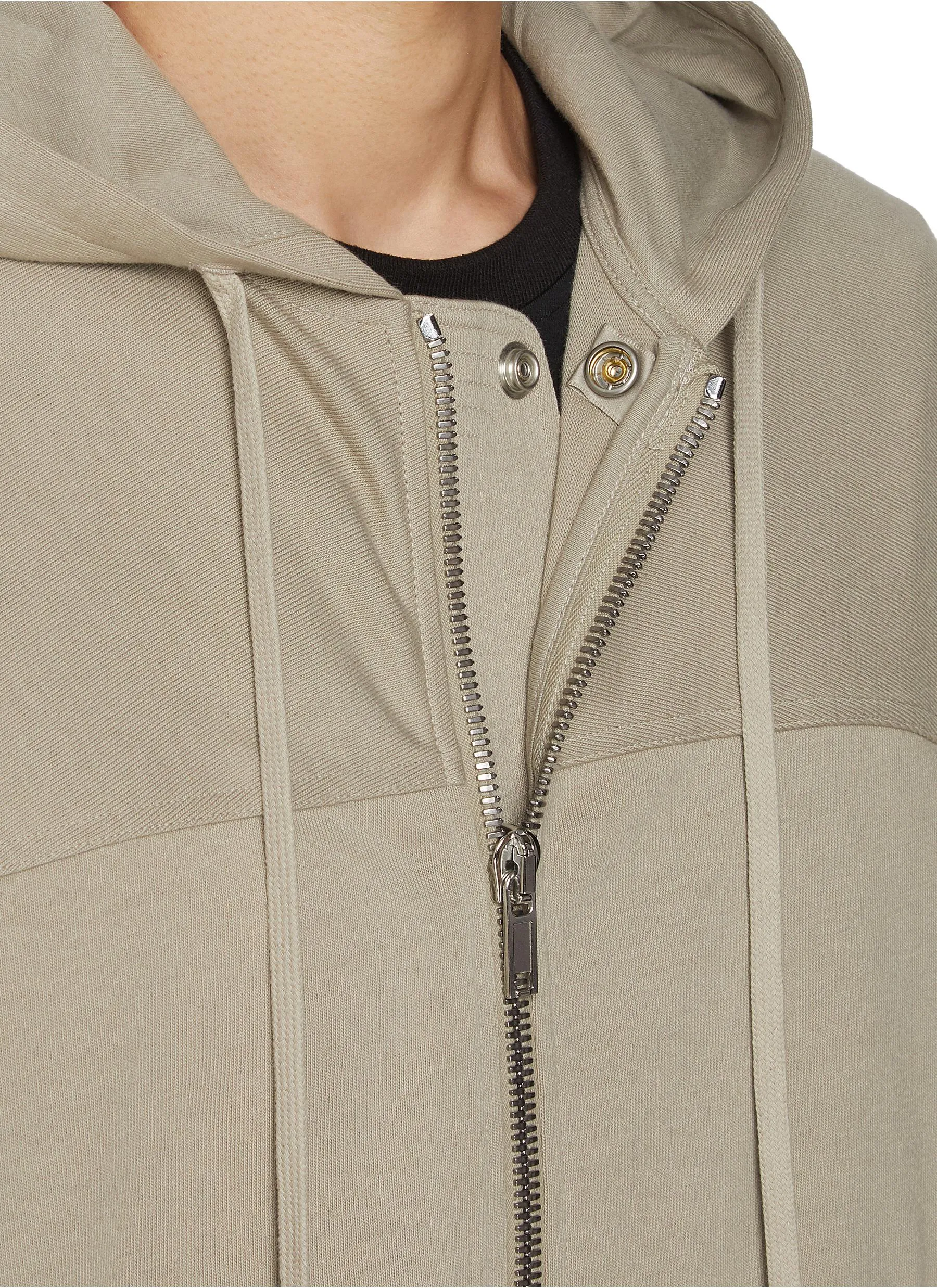 -----------RICK OWENS   ---- ------------ ----Long Drawstring Zip Up Cotton Hoodie --