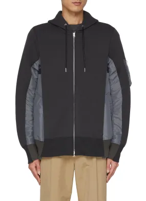 -----------SACAI ---- ------------GREY ----Sponge Sweat Nylon Insert Zip Up Hoodie --