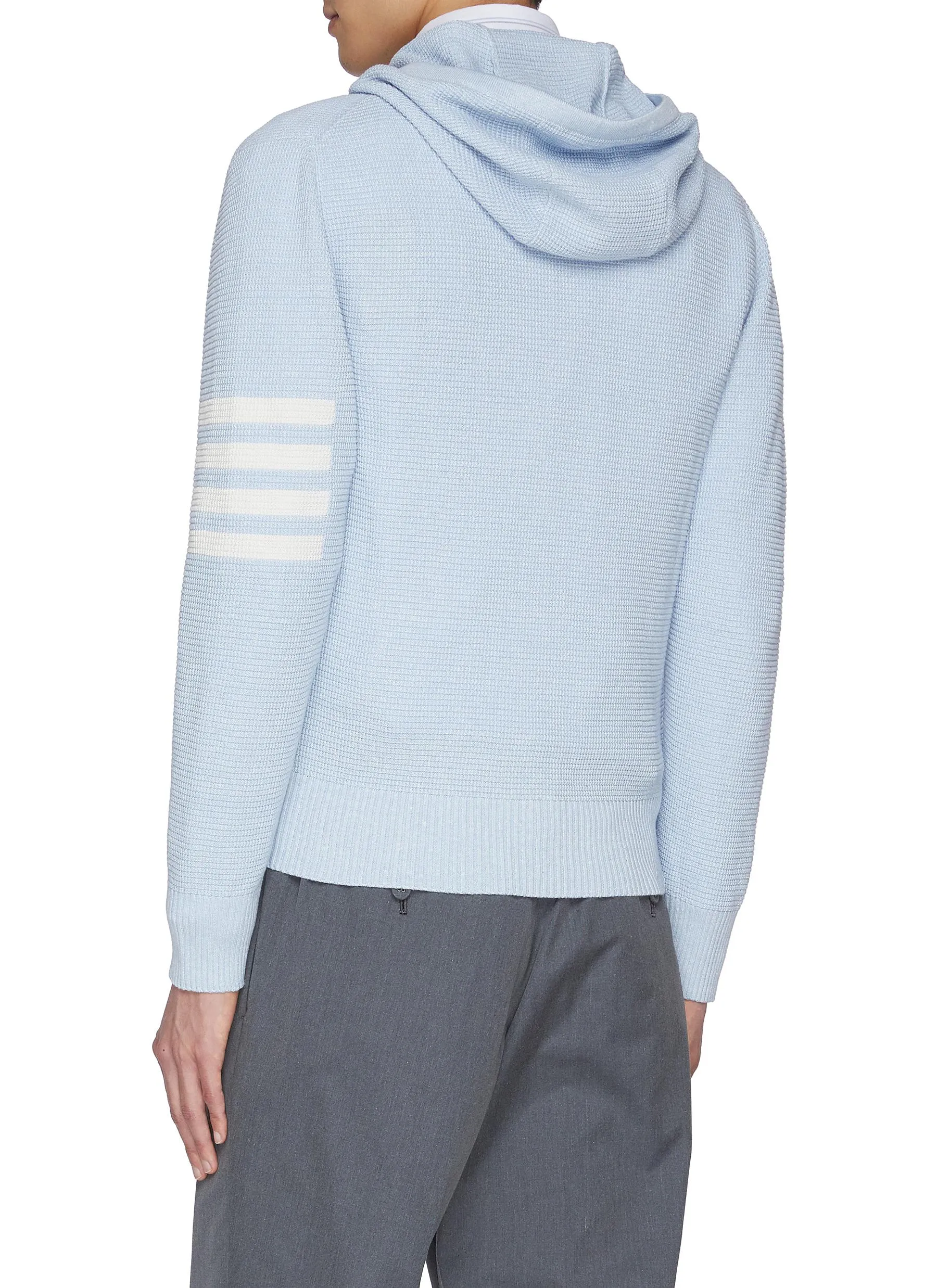 -----------THOM BROWNE  ---- ------------LIGHT BLUE ----Textured Four Bar Stripe Zip Up Hoodie --