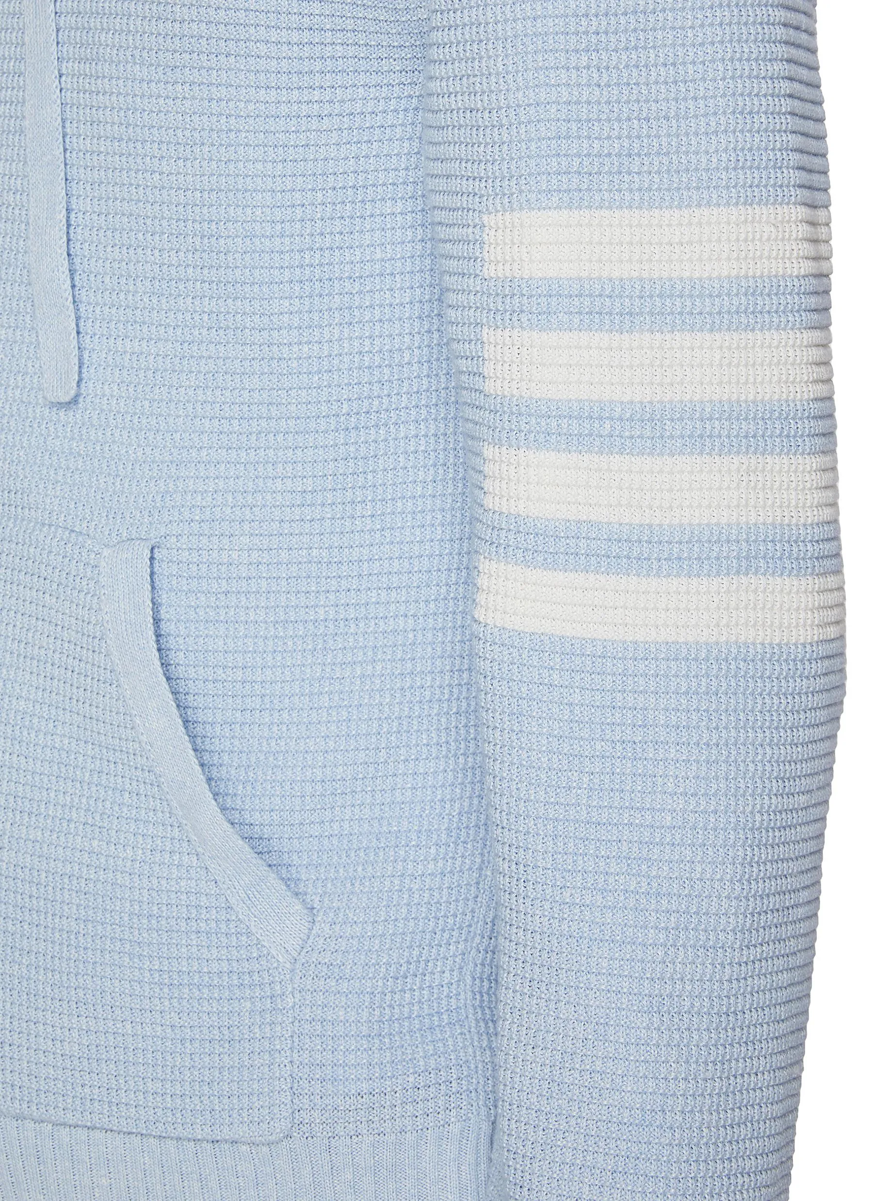 -----------THOM BROWNE  ---- ------------LIGHT BLUE ----Textured Four Bar Stripe Zip Up Hoodie --