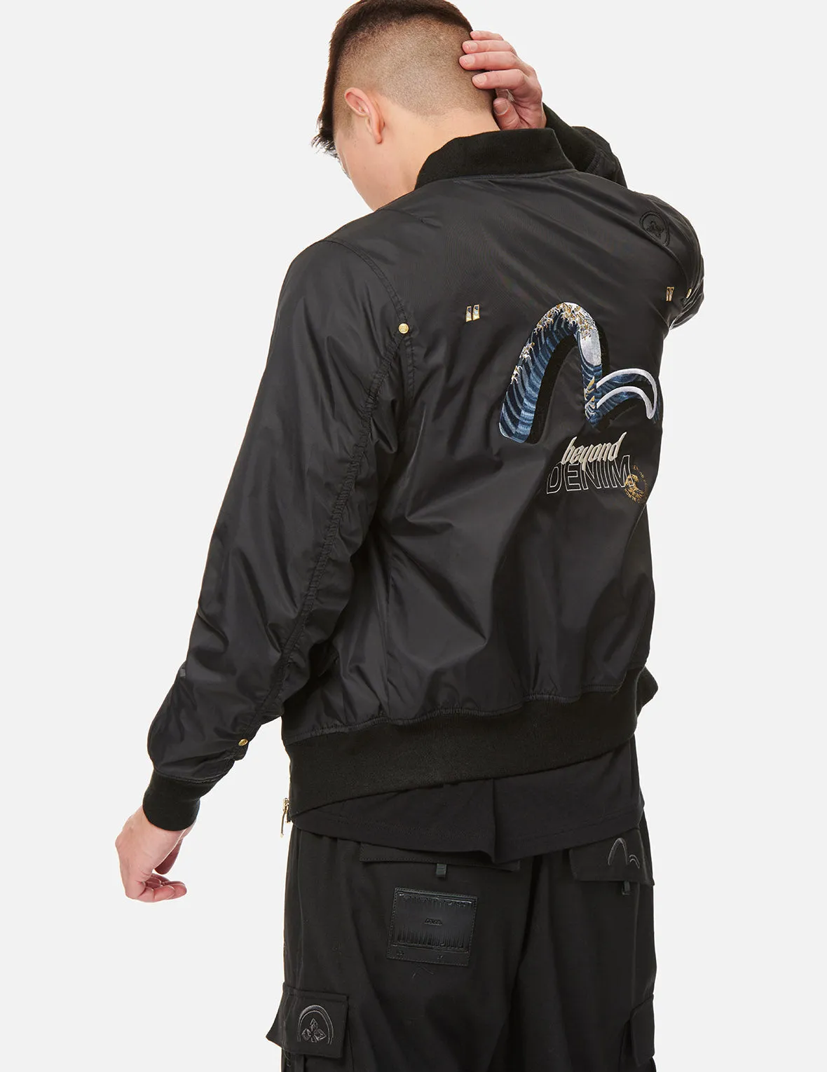 3D Ukiyo-E Infused Seagull Embroidered Mock 2-in-1 Bomber Jacket