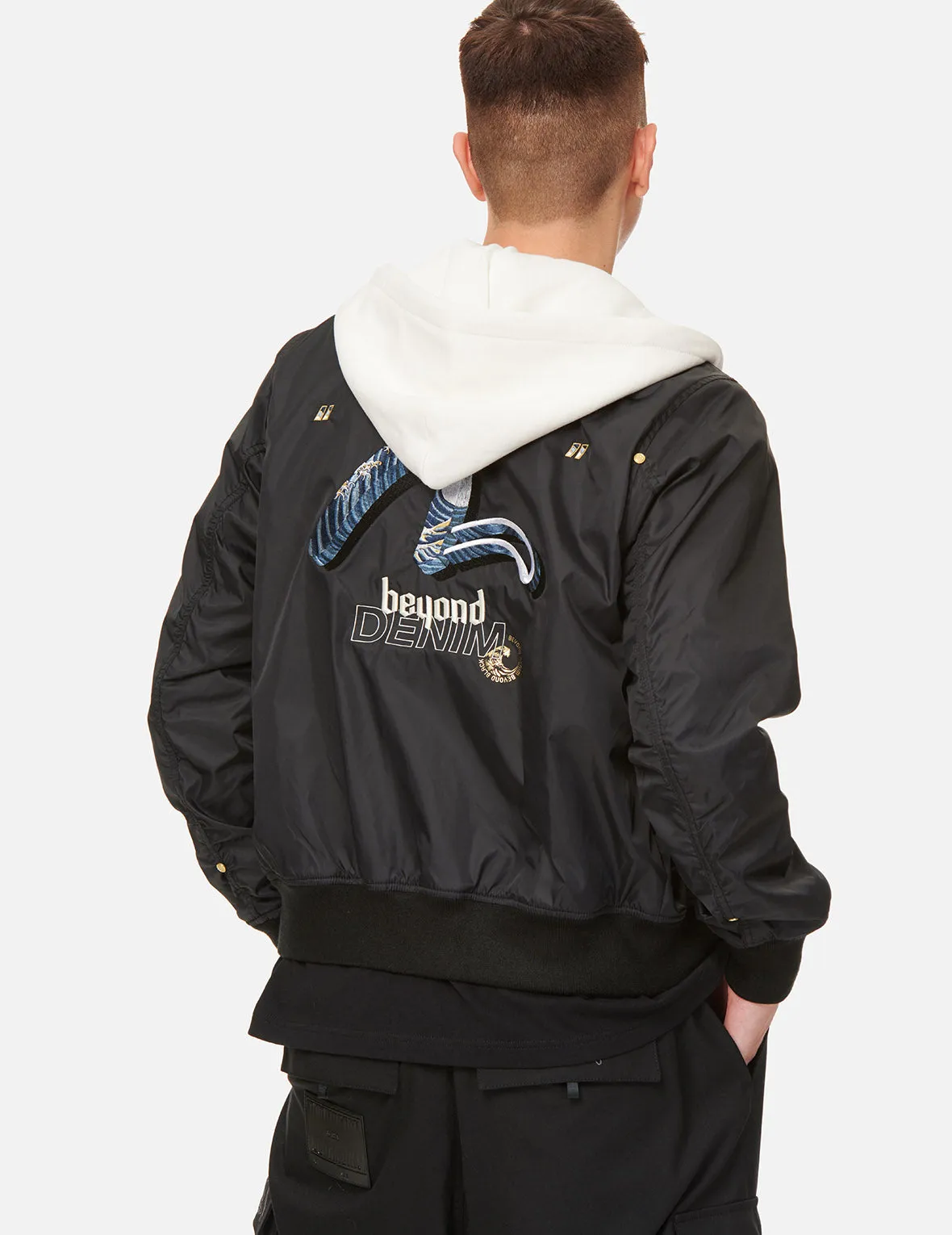 3D Ukiyo-E Infused Seagull Embroidered Mock 2-in-1 Bomber Jacket