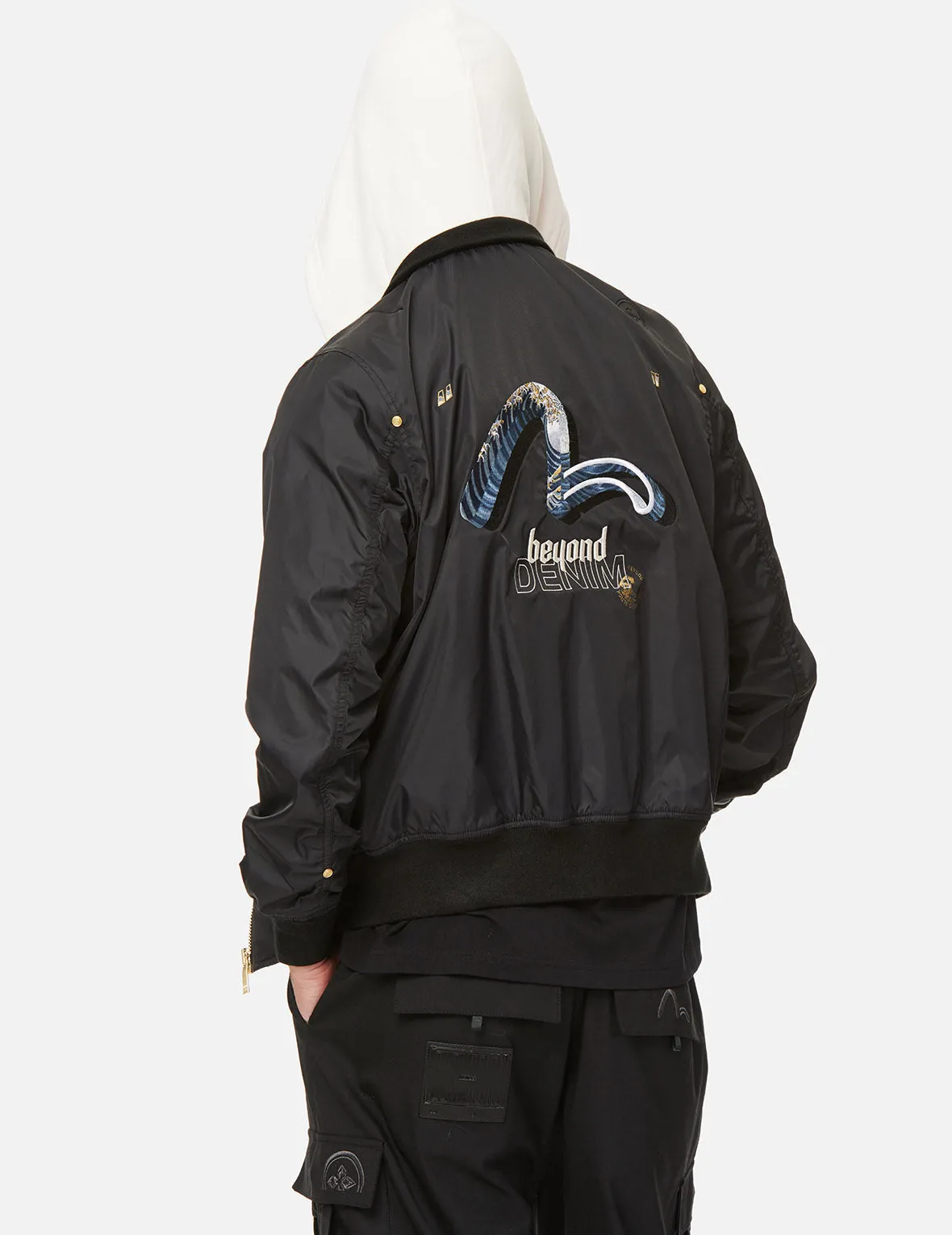 3D Ukiyo-E Infused Seagull Embroidered Mock 2-in-1 Bomber Jacket