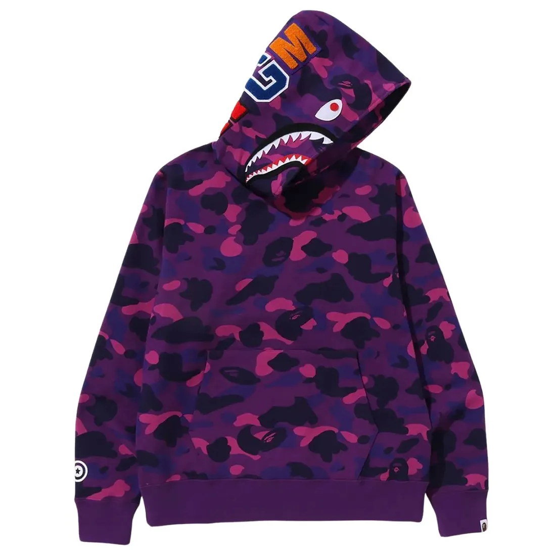 A Bathing Ape Men Color Camo Shark Pullover Hoodie (purple)