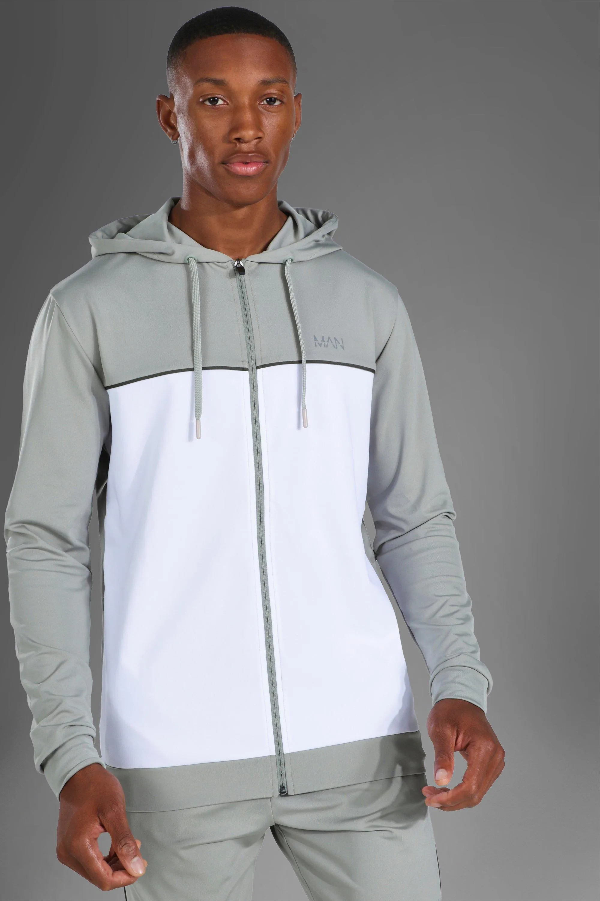 Active Gym Colour Block Zip Through Hoodie | boohooMAN UK