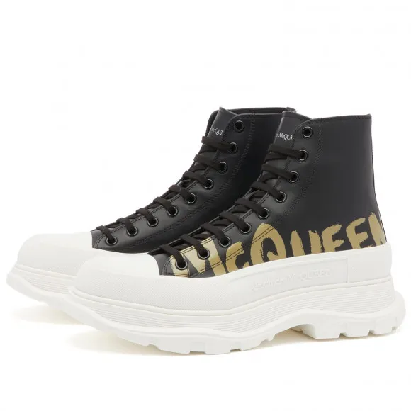 Alexander McQueen Men's Tread Slick Graffiti Boot Black/Off White/Khaki