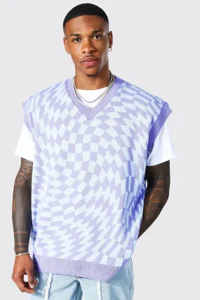 All Over Warped Checkerboard Vest | boohooMAN UK