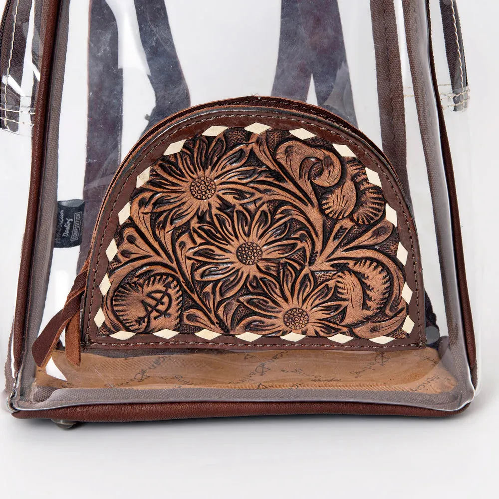 American Darling Women's Floral Hand Tooled Leather Clear Backpack