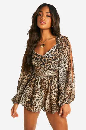 Animal Print Split Sleeve Romper