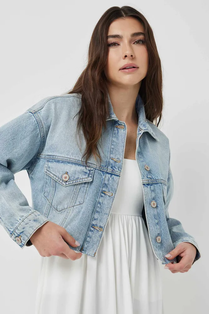 Ardene Ardene Cut Hem Cropped Jean Jacket in Light Blue | Size | 100% Cotton