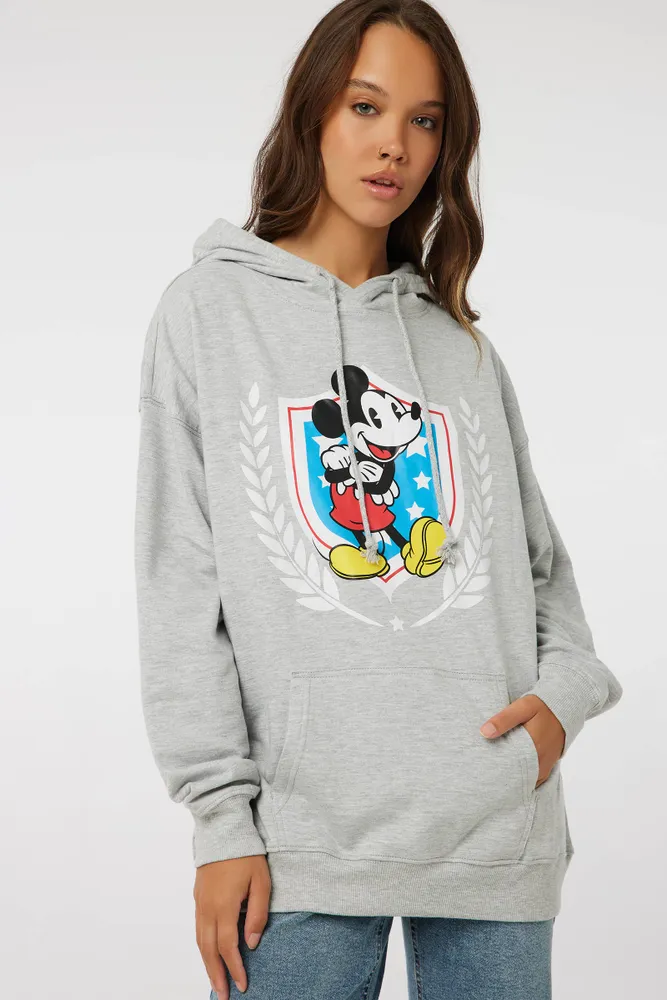 Ardene Ardene Mickey Mouse Hoodie in Light Grey | Size | Polyester | Fleece-Lined