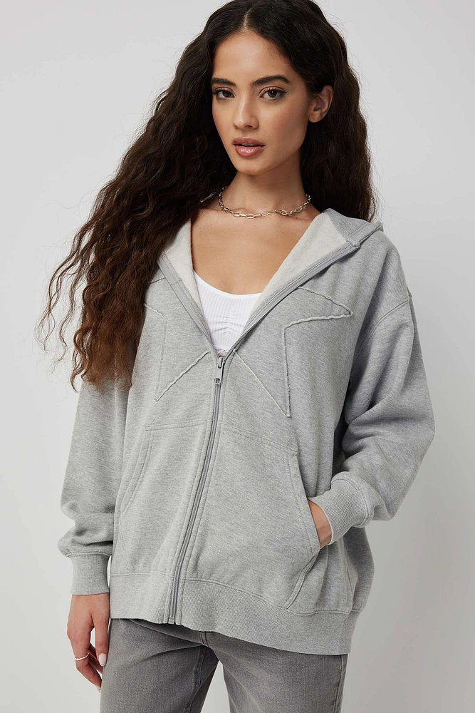 Ardene Ardene Oversized Zip-Up Hoodie in Light Grey | Size | Polyester/Cotton | Fleece-Lined