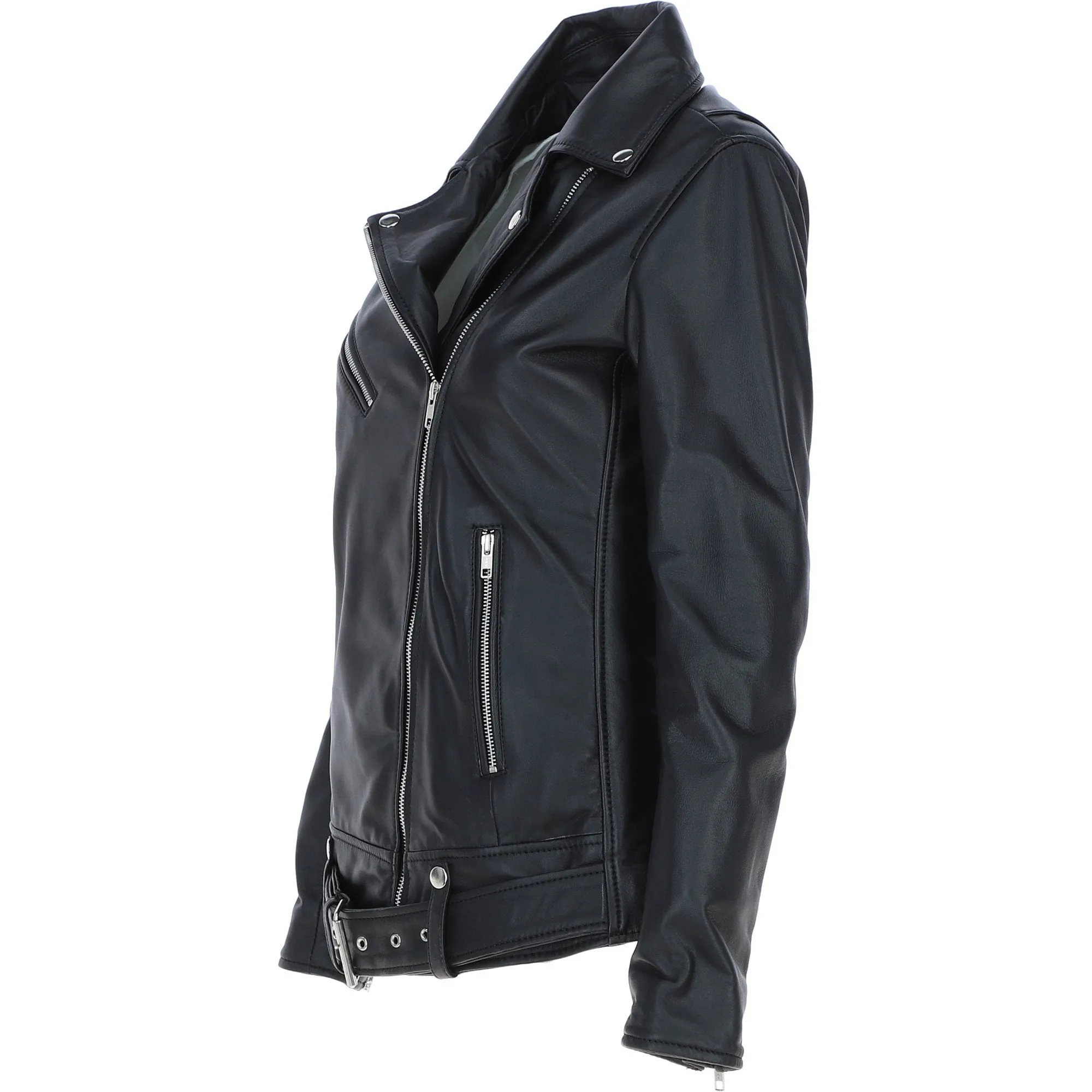 Ashwood Ladies Leather Longline Biker Jacket Black: LLB