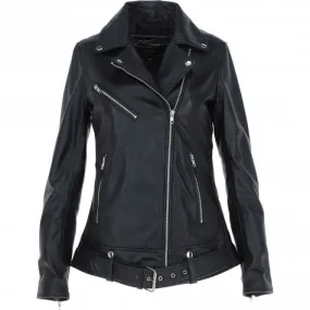 Ashwood Ladies Leather Longline Biker Jacket Black: LLB