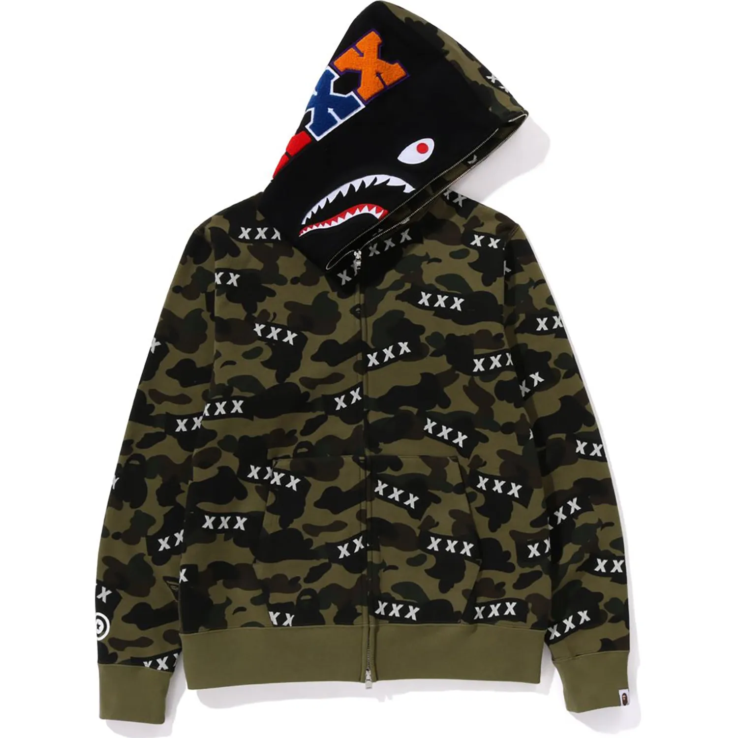 BAPE X GOD SELECTION XXX SHARK FULL ZIP HOODIE MENS