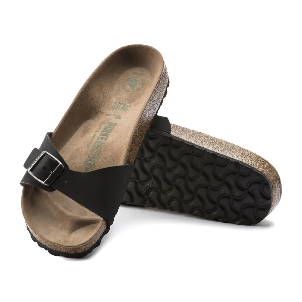 Birkenstock Madrid Vegan Black Birkibuc Women’s Sandals (Narrow)