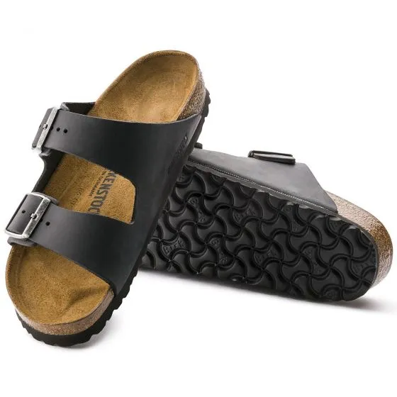 Birkenstock Unisex Arizona Oiled Leather Black Sandals - Narrow Fit