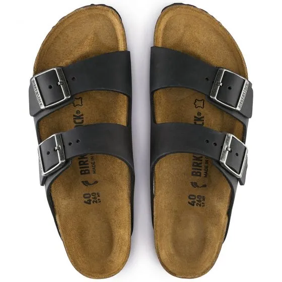 Birkenstock Unisex Arizona Oiled Leather Black Sandals - Narrow Fit