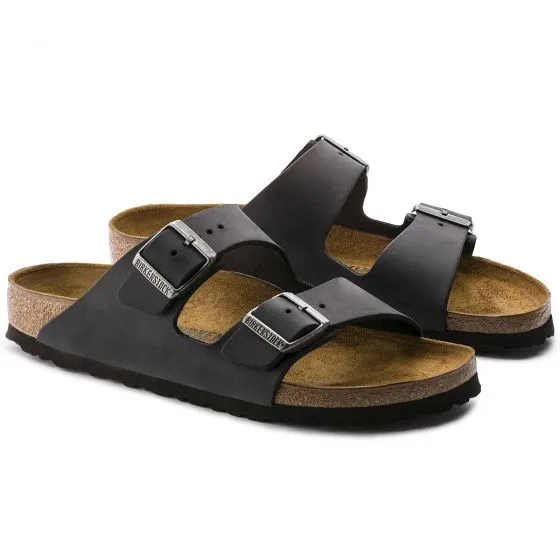 Birkenstock Unisex Arizona Oiled Leather Black Sandals - Narrow Fit