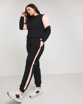 Black and Peach Side Stripe Joggers | Simply Be