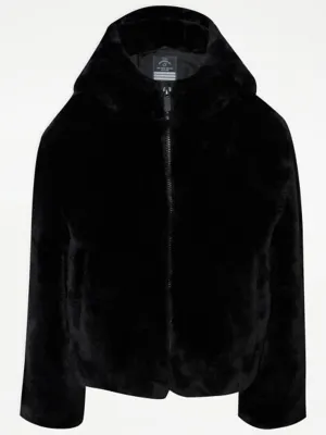 Black Faux Fur Hooded Jacket | Kids | George at ASDA