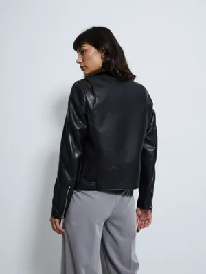 Black Faux Leather Biker Jacket | Women | George at ASDA