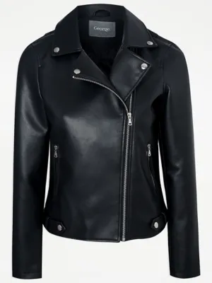 Black Faux Leather Biker Jacket | Women | George at ASDA