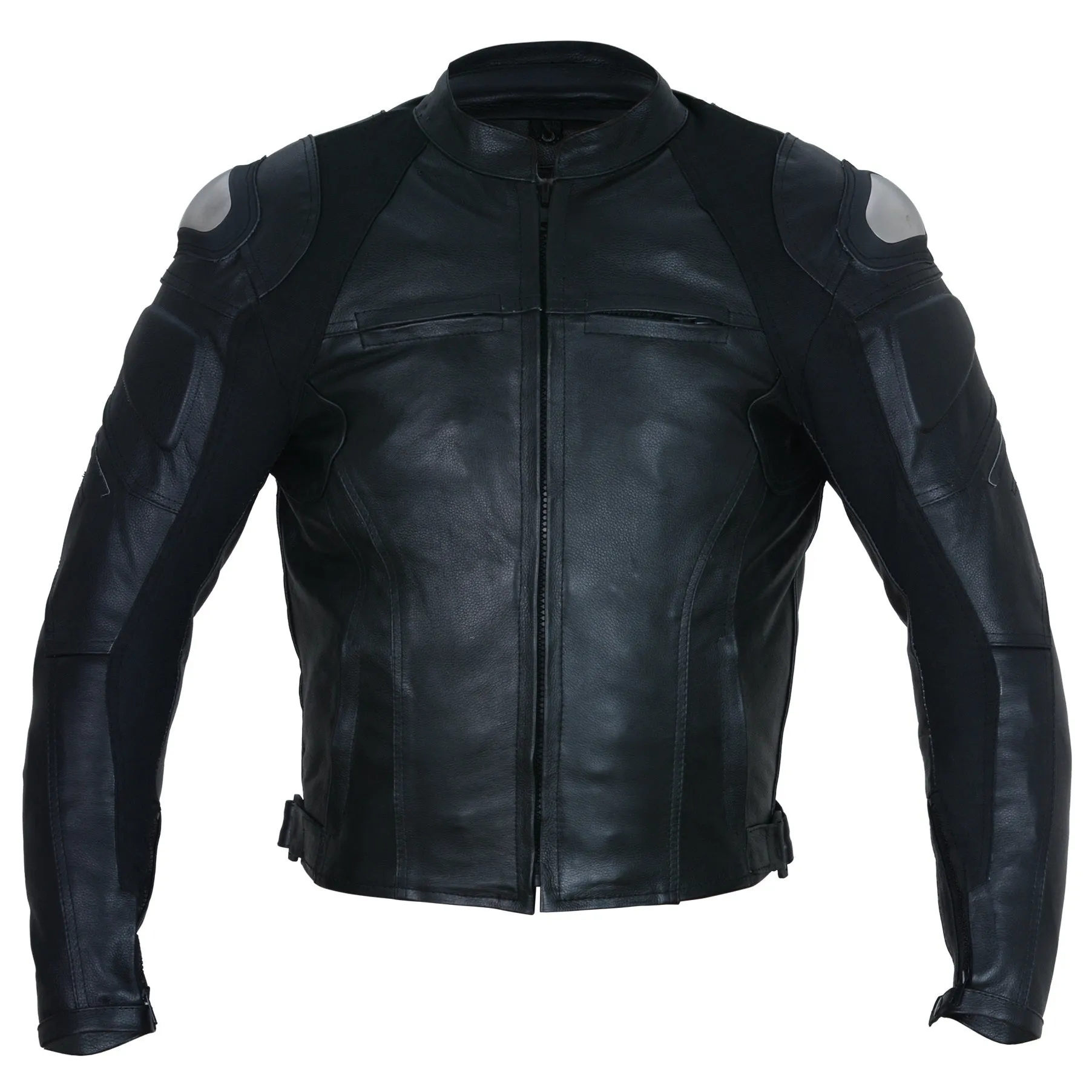 Black Leather Motorcycle Jacket - Protective Armor Leather Biker Moto - Leather Skin Shop