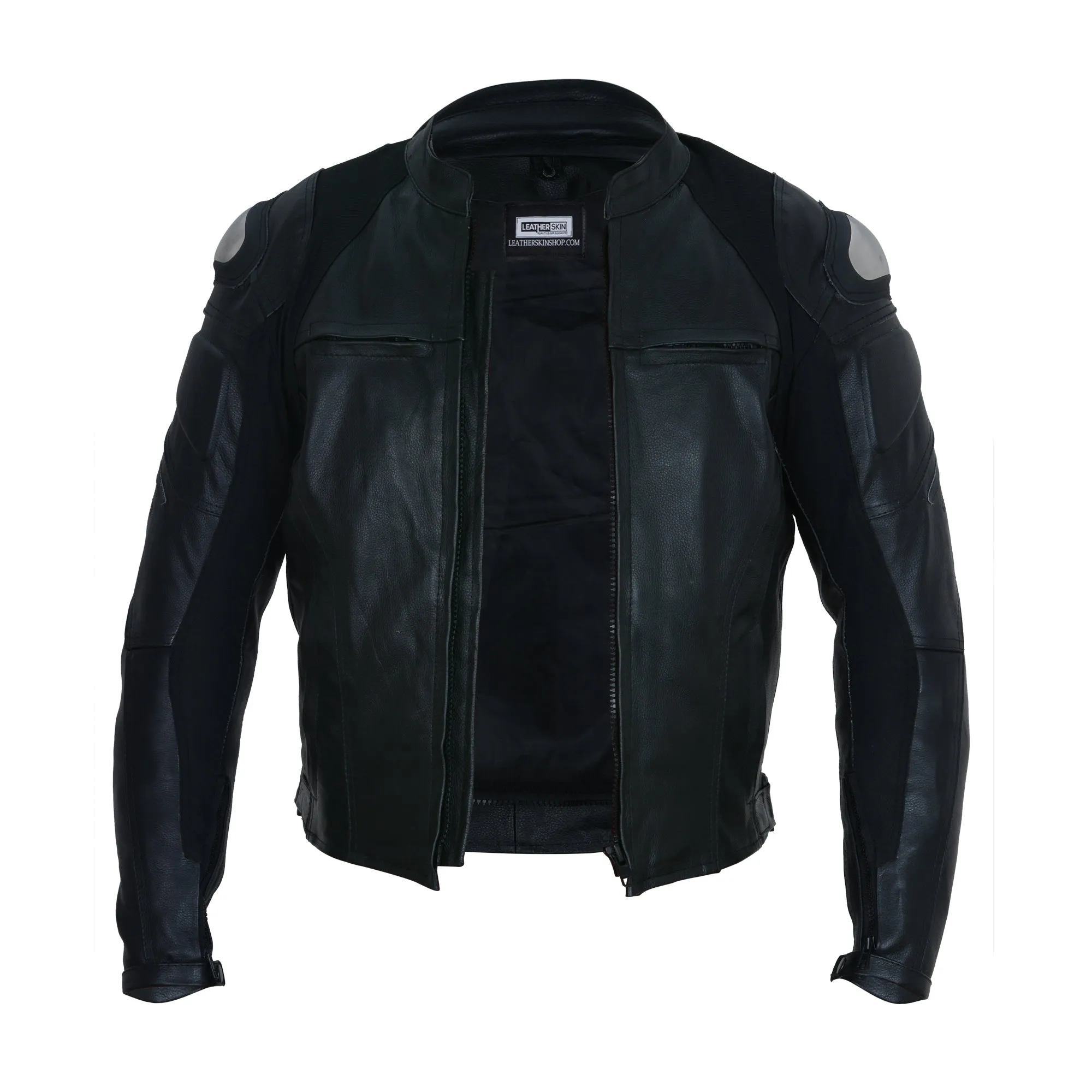 Black Leather Motorcycle Jacket - Protective Armor Leather Biker Moto - Leather Skin Shop