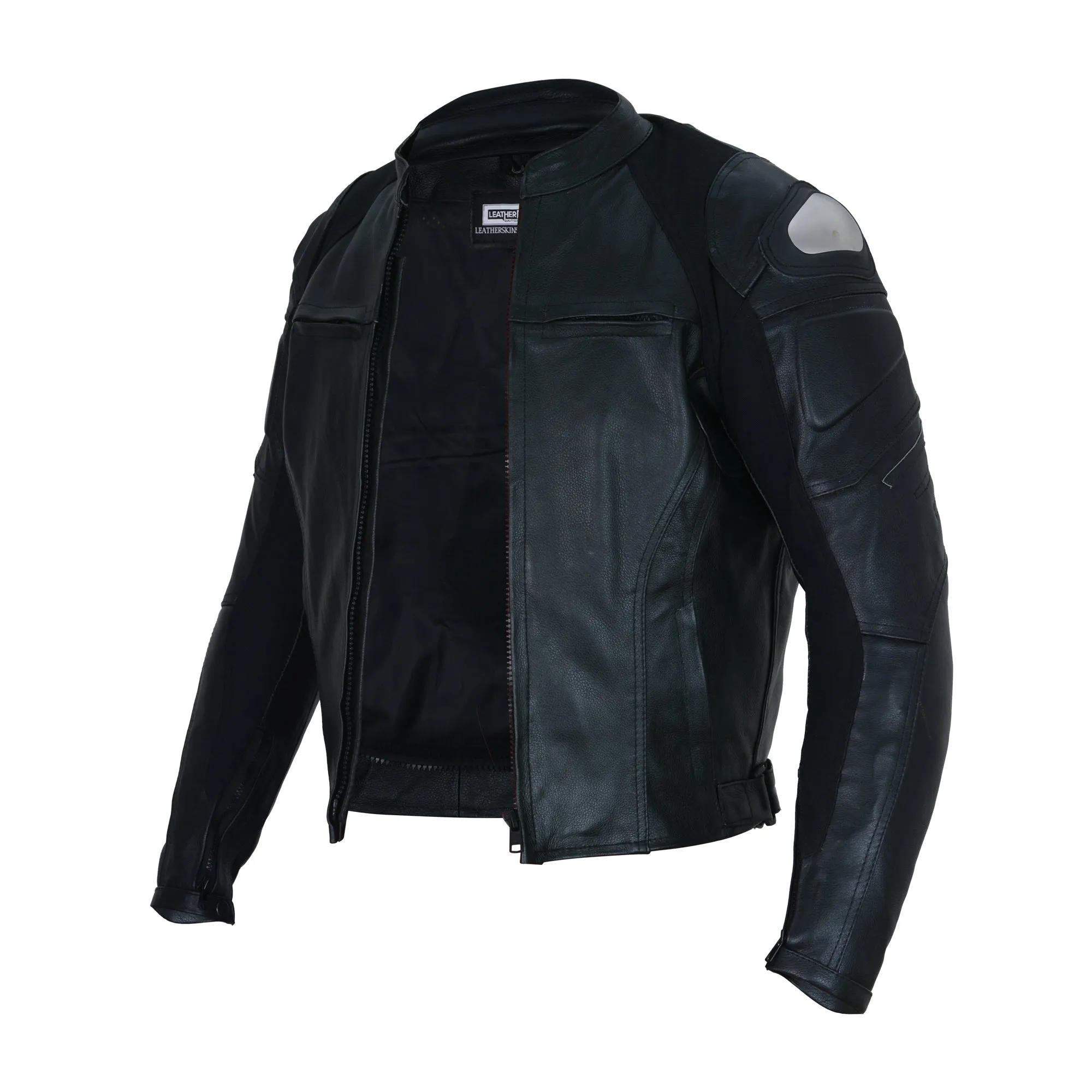 Black Leather Motorcycle Jacket - Protective Armor Leather Biker Moto - Leather Skin Shop