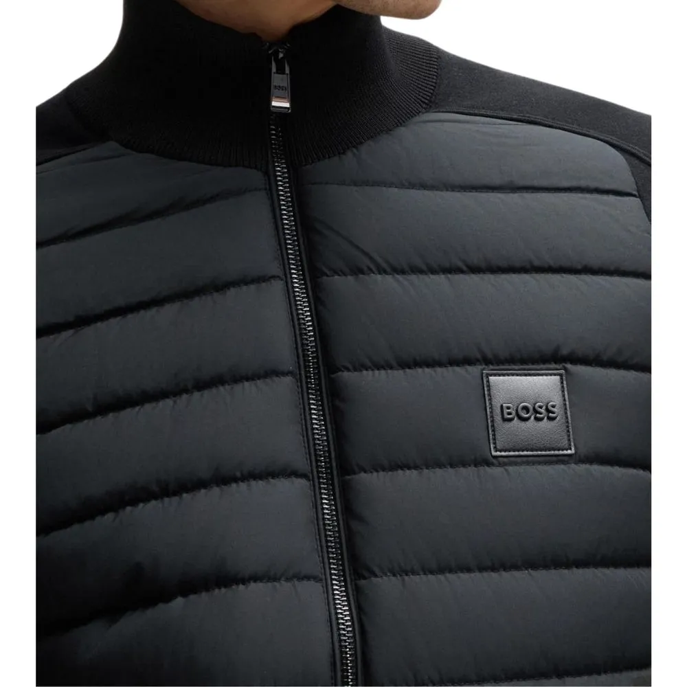 BOSS Black Padded Zip Up Jacket With Logo Badge | Menswear Online