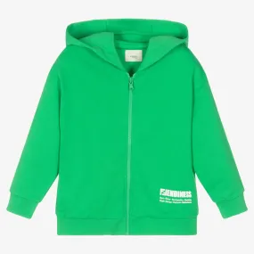 Boys Green Cotton Hooded Zip-Up Top 