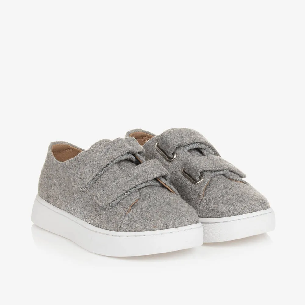 Boys Grey Wool & Leather Velcro Trainers