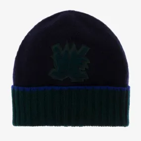 Boys Navy Blue & Green Wool Hat