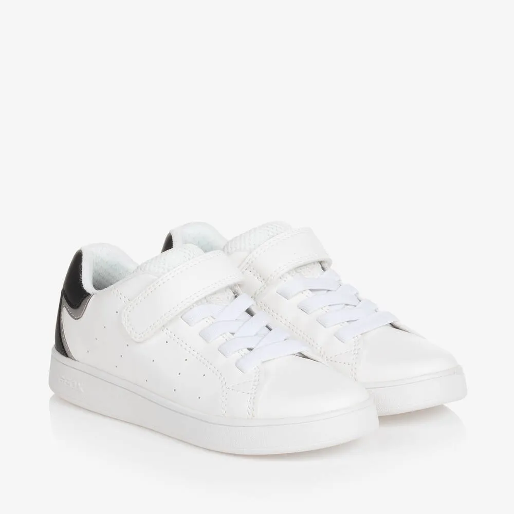 Boys White & Black Faux Leather Trainers