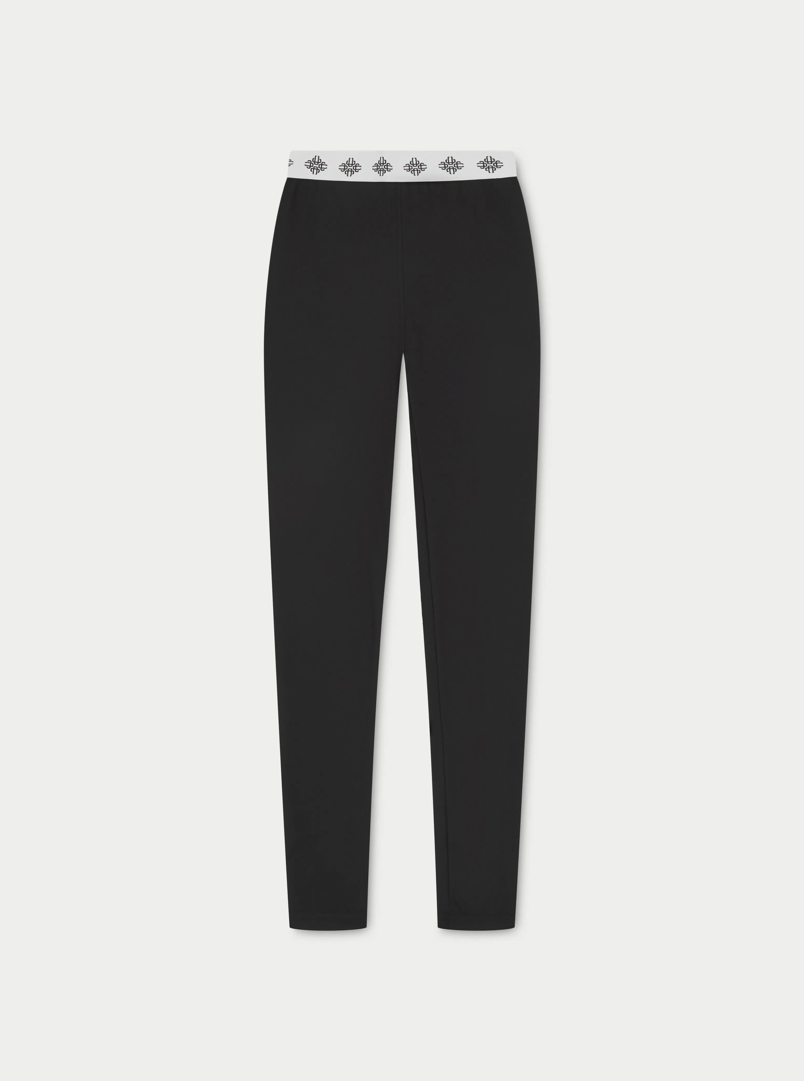 BRANDED WAISTBAND RIBBED LEGGINGS - BLACK