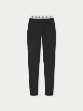 BRANDED WAISTBAND RIBBED LEGGINGS - BLACK