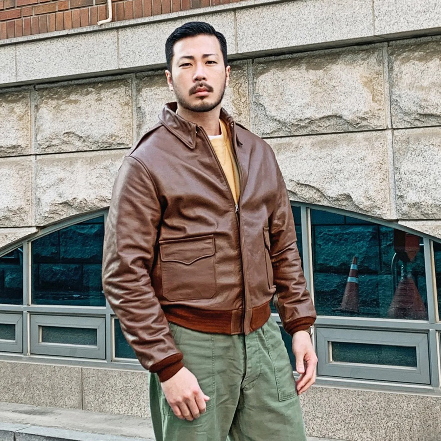 Bronco A-2 Flight Jacket - Russet Horsehide - AVI LEATHER