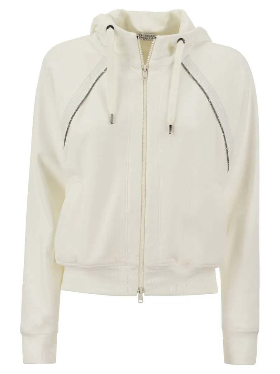 Brunello Cucinelli    Brunello Cucinelli Smooth Cotton Fleece Hooded Topwear With Shiny Piping