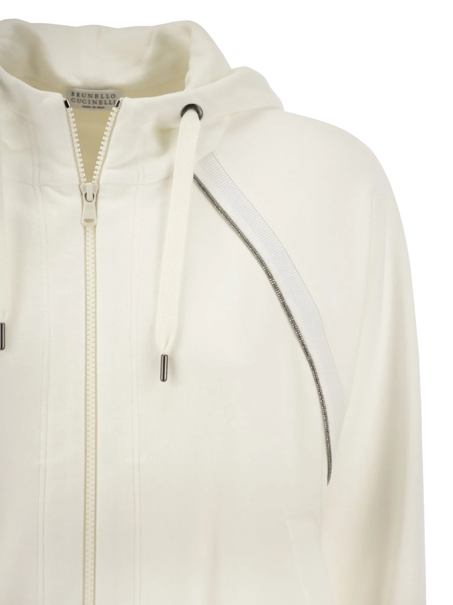 Brunello Cucinelli    Brunello Cucinelli Smooth Cotton Fleece Hooded Topwear With Shiny Piping