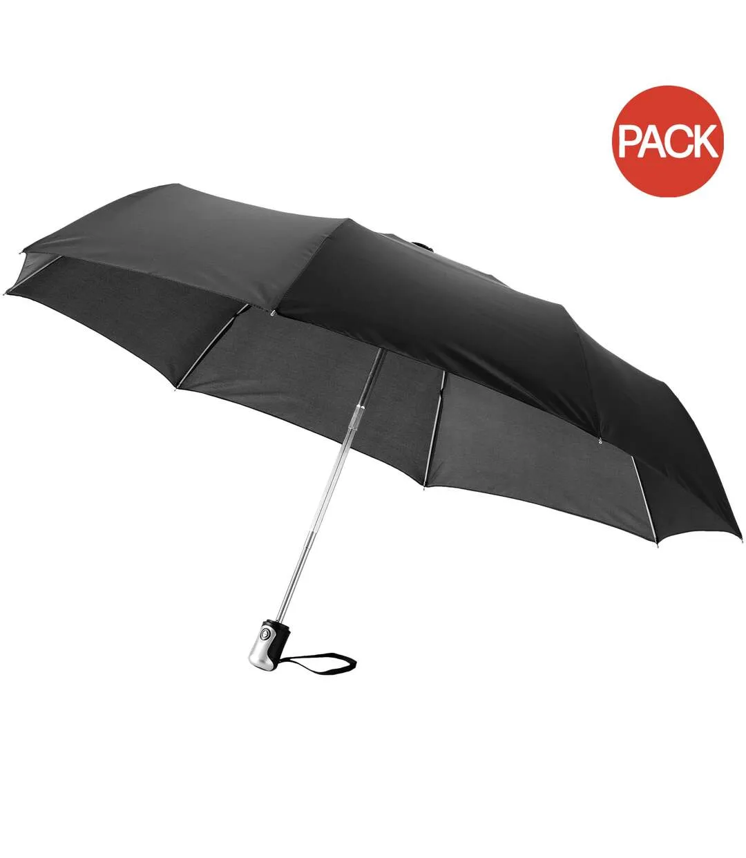 Bullet 21.5in Alex 3-Section Auto Open And Close Umbrella (Pack of 2) (Solid Black) (One Size) - UTPF2527