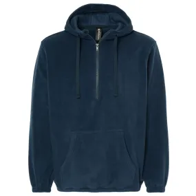 Burnside Men's Navy Polar Fleece Quarter-Zip Hooded Pullover