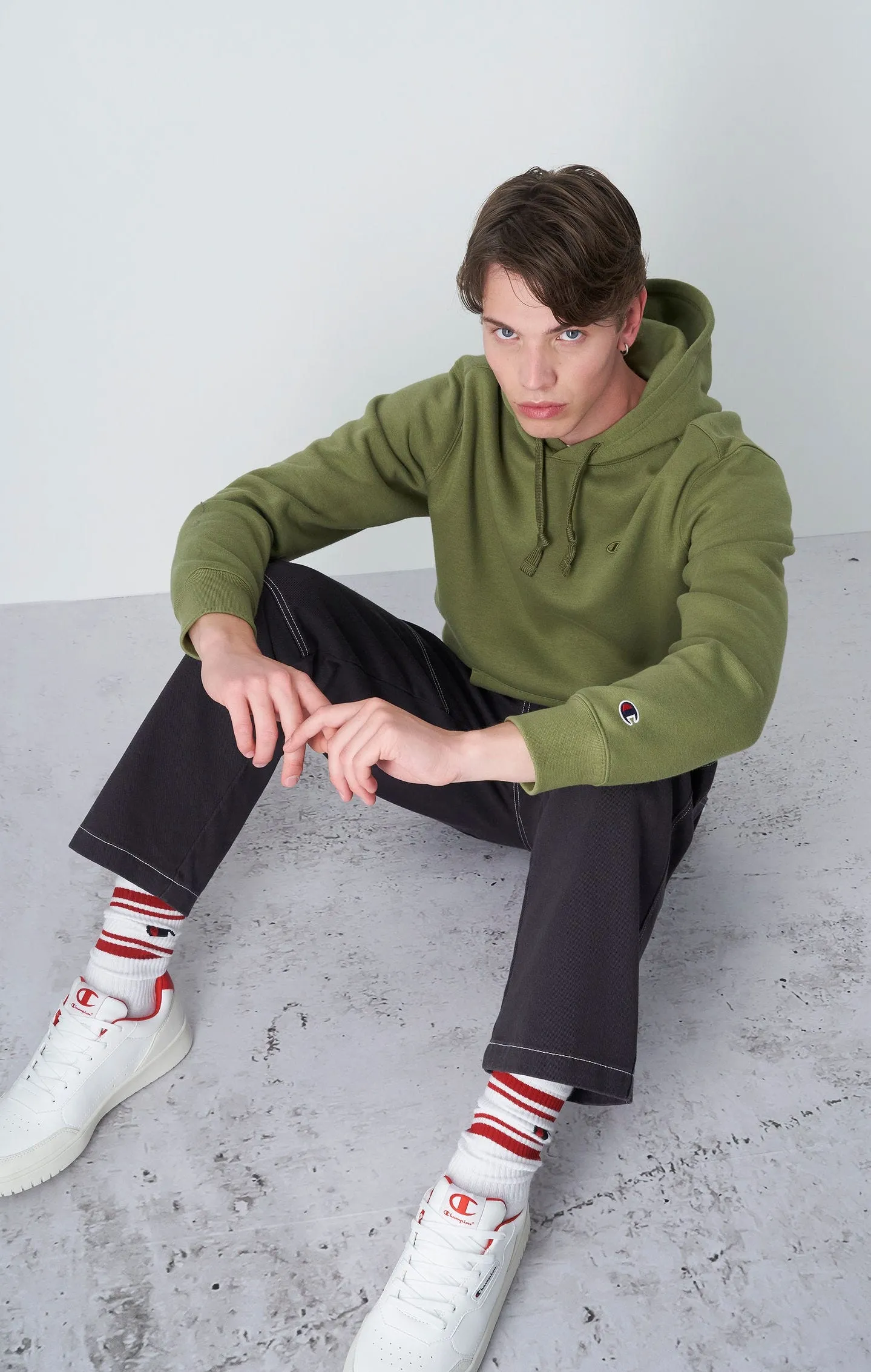 Champion Icons Olive Green Tonal C Logo Fleece Hoodie