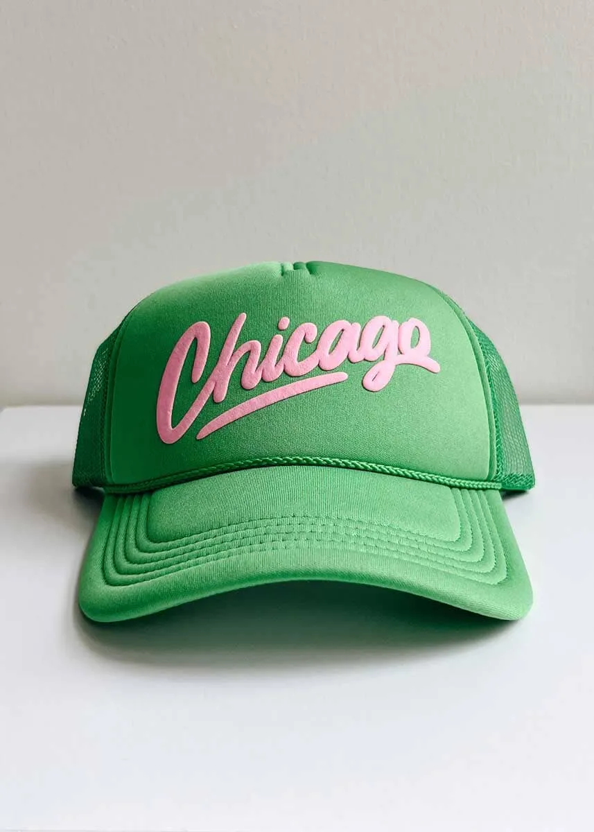 Chicago Script Trucker Hat - Kelly Green