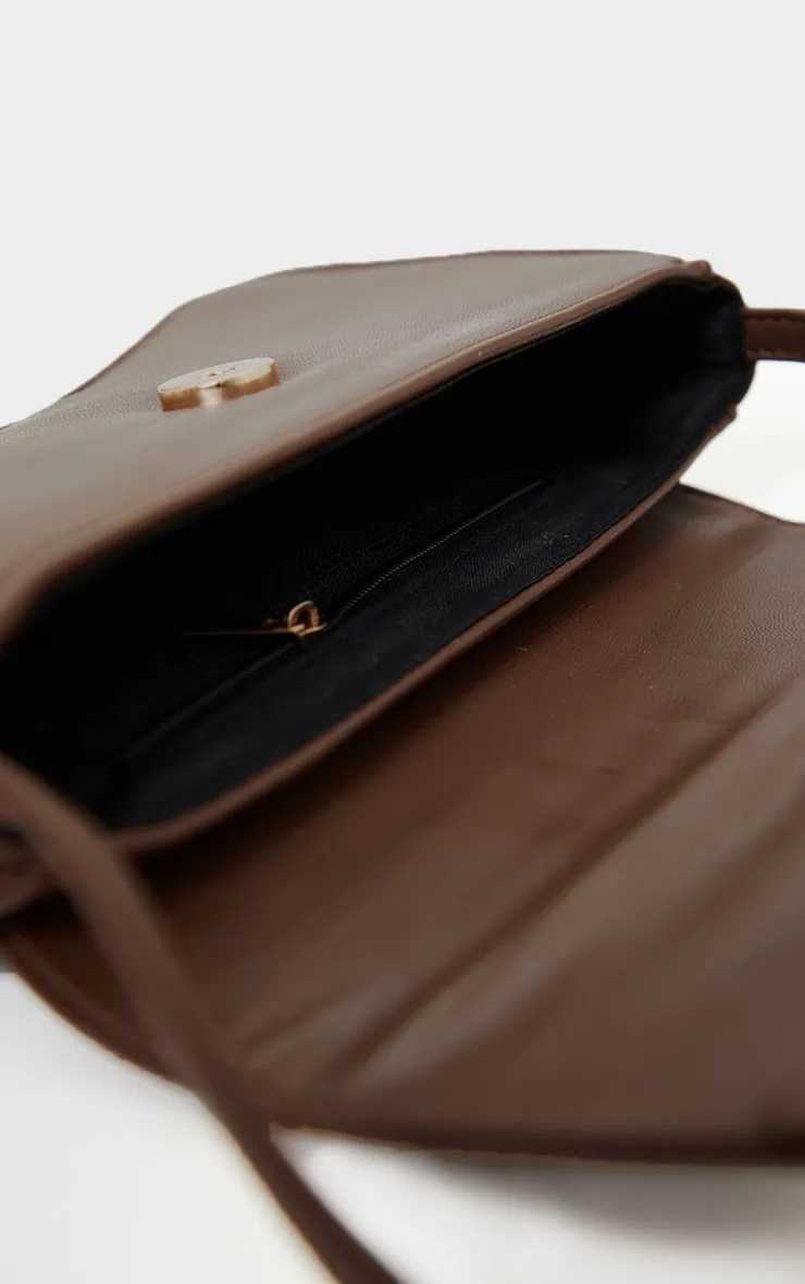 Chocolate Pu Flap Over Baguette Shoulder Bag