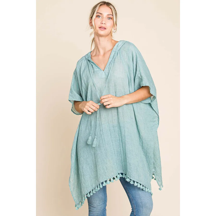 Cotton Bleu by Nu Label Tassel Hem Hooded Cover Up