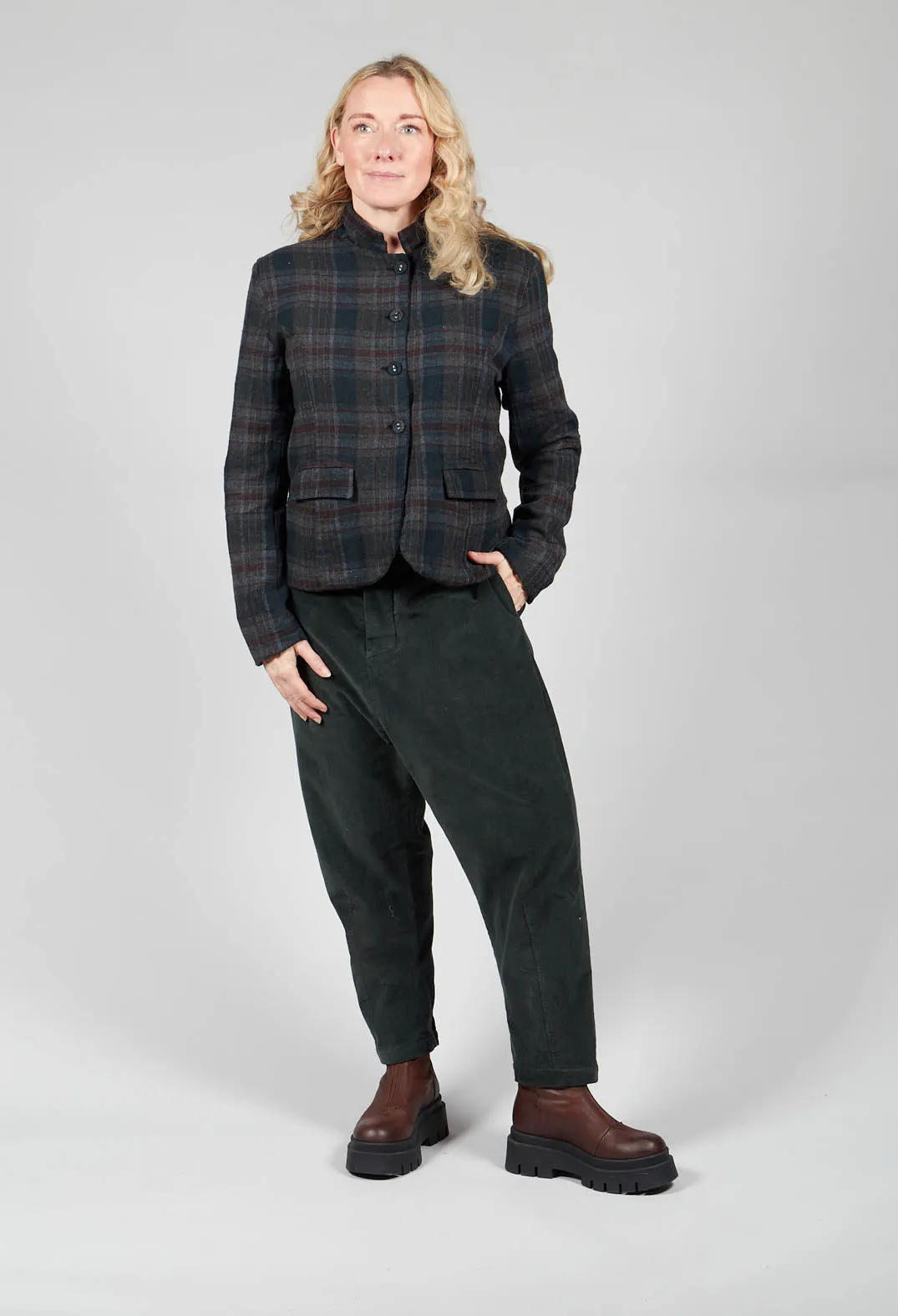 Cotton Plaid Cropped Jacket in Black